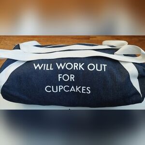 "Will Workout for Cupcakes" Duffle Bag Denim w/ Handles. ( Bag C)